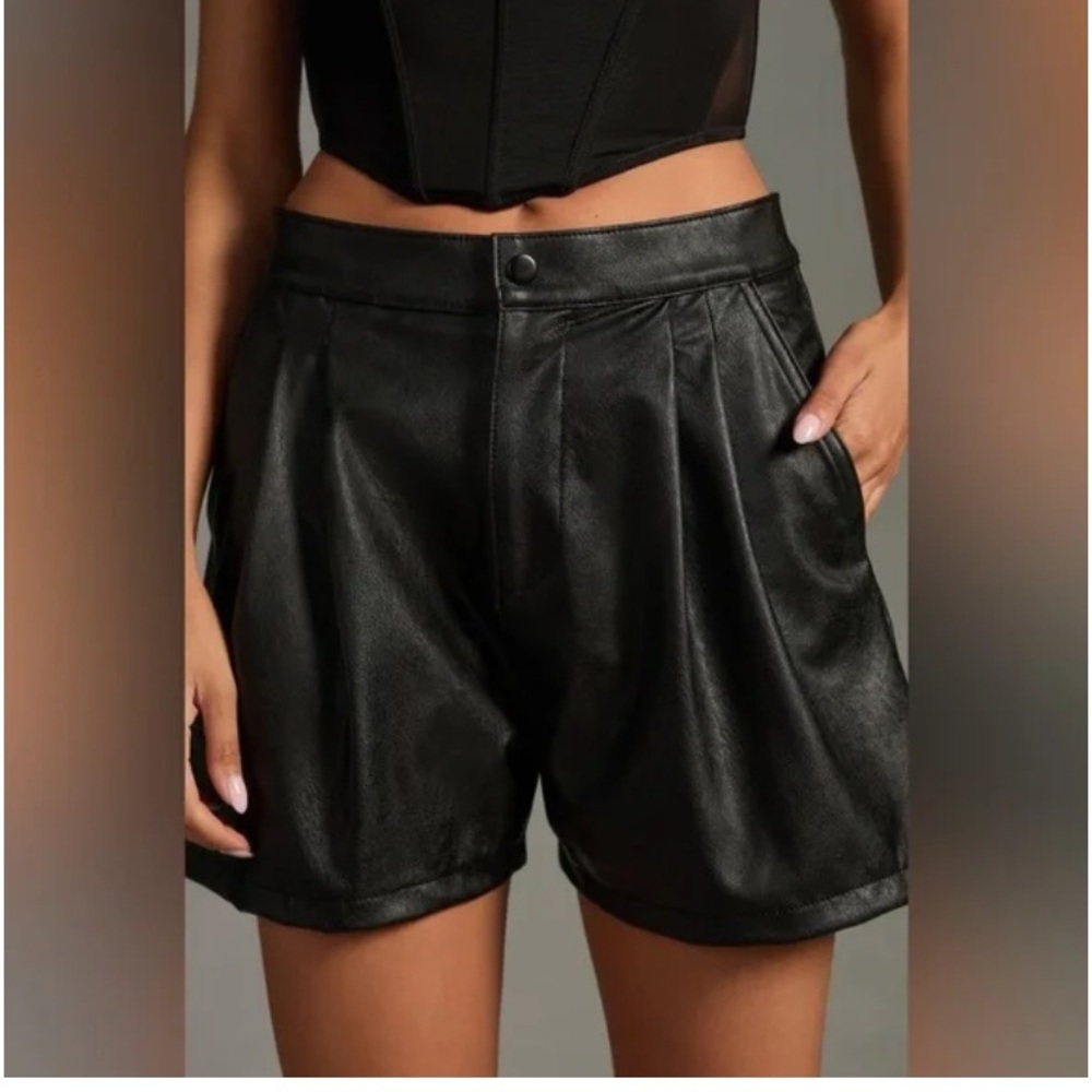 $275 Anthropologie Askk NY black pleather pleated baggy shorts 30 nwt!